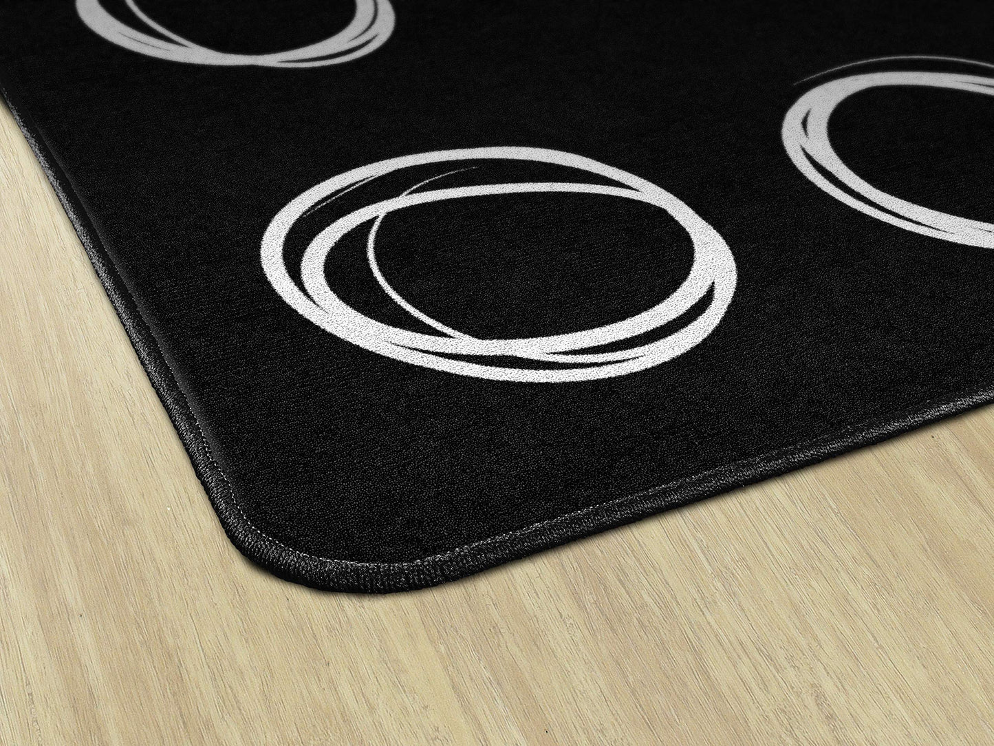 Flagship Carpets Circle Sampler Abstract Classroom Educational Area Rug for Kids and Teachers, Durable Quality for Schools, Preschool, Daycare, & Learning Centers, 7'6" x 12', Black