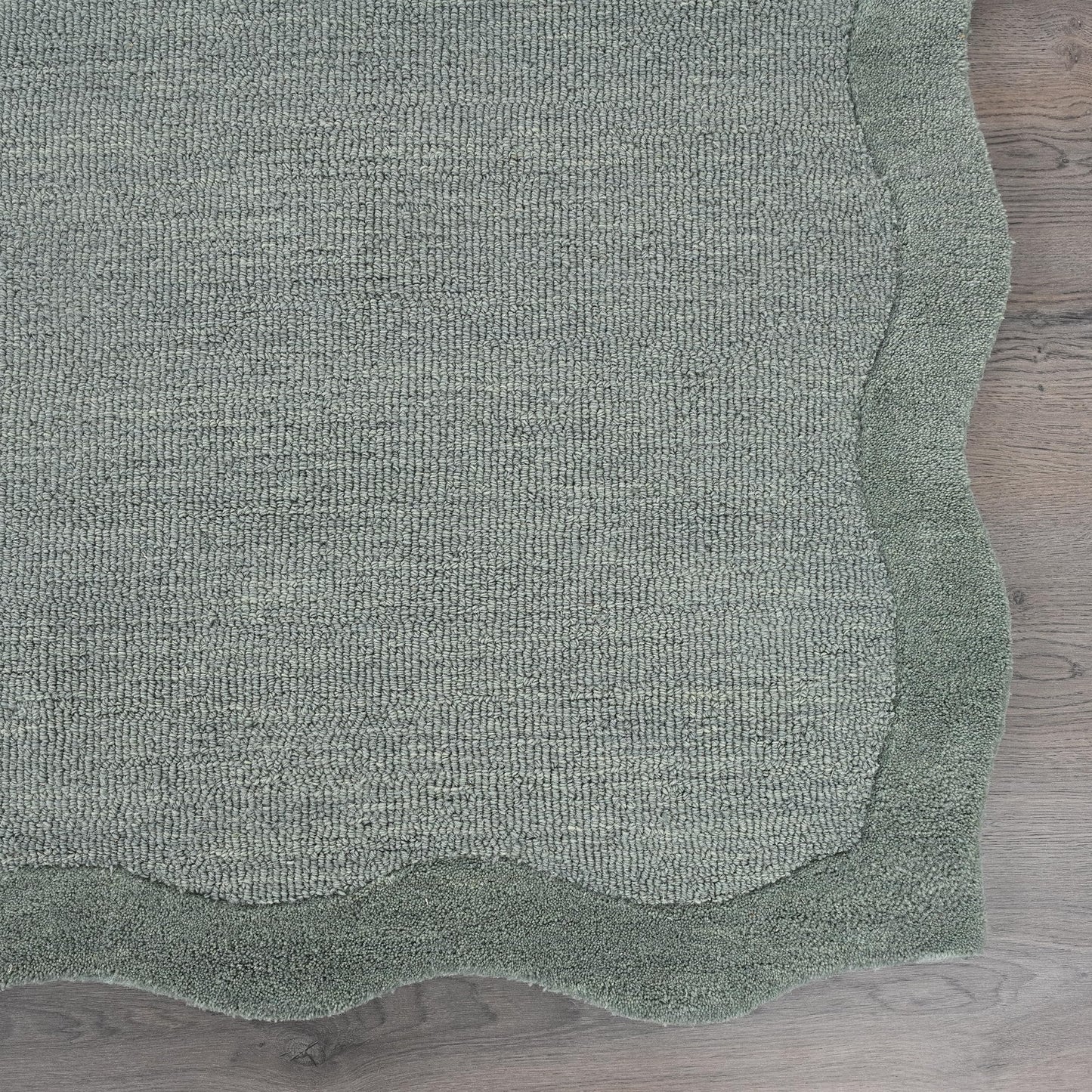 Restoration and Renovation Scalloped Hand-Tufted Wool Area Rug – Thick, Soft, Plain Textured Carpet for Living Room, Bedroom, – Wavy Edge Accent Rugs with Cotton Backing (Sage Green, 3' x 5')