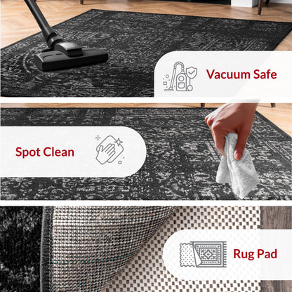 nuLOOM Arlena Vintage Traditional Area Rug - 5x8 Area Rug Modern/Contemporary Black/Grey Rugs for Living Room Bedroom Dining Room Kitchen