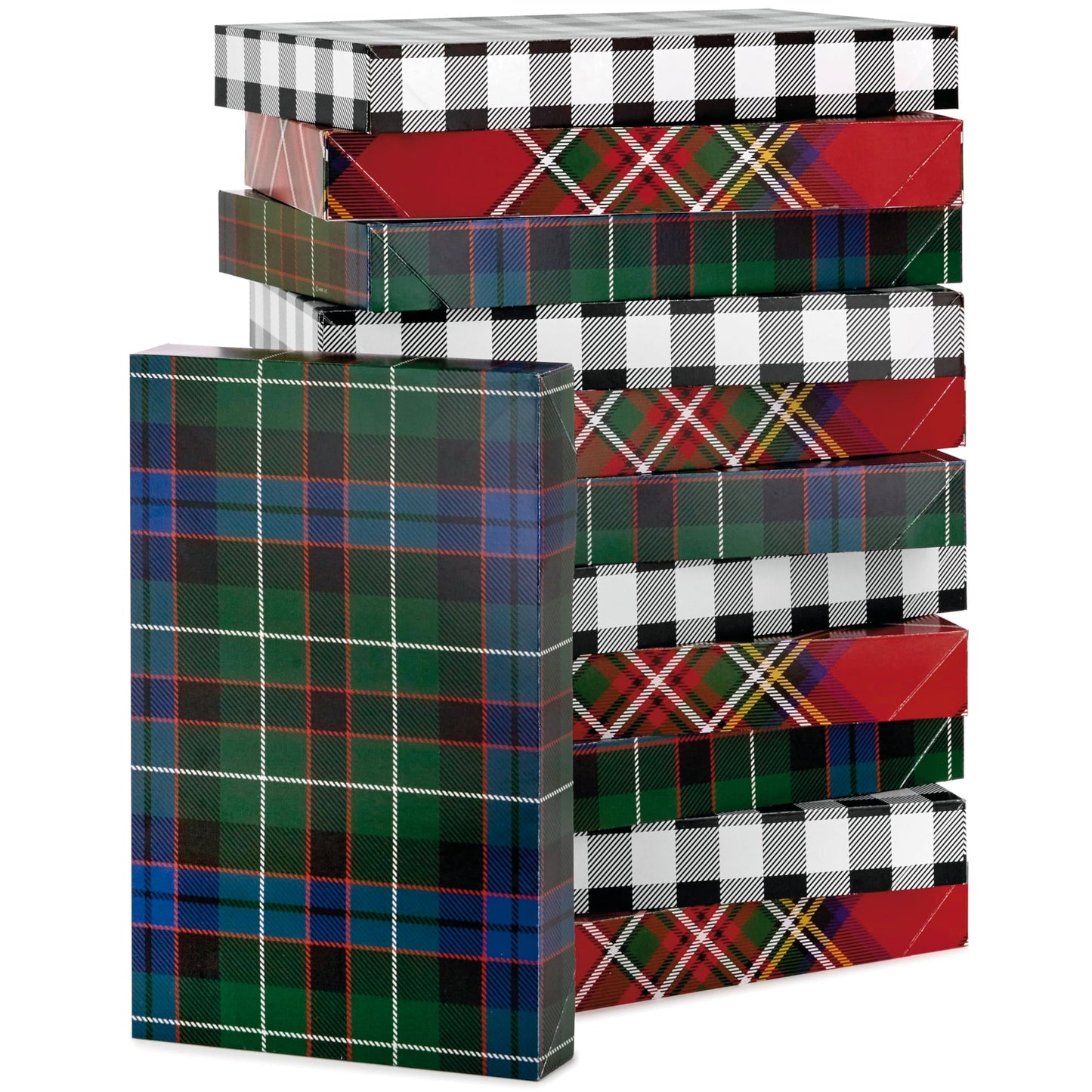 Hallmark Medium Gift Boxes with Lids (12 Shirt Boxes, 3 Designs: Buffalo Check, Red Plaid, Green Tartan) for Christmas, Holiday Parties, Hostess Gifts, Father's Day