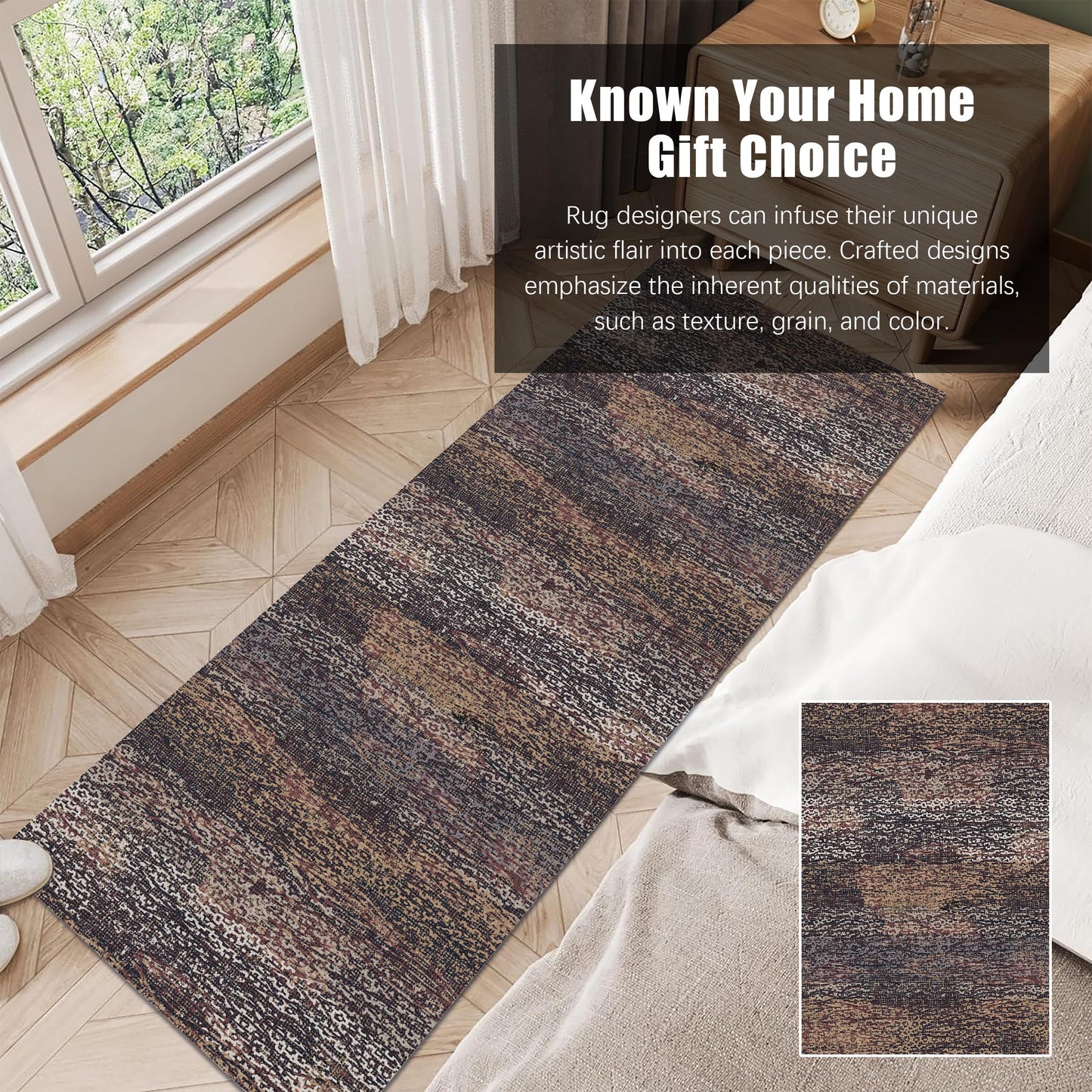 RUGSURE Washable Area Rug - 1/6 Thick - Stain & Water Resistant Non-Slip - Resistant Rug for Living Room, Bedroom, Nursery, Pet & Child Friendly, Vintage Charm Area Rugs (Rust, 2'6'' x 8')