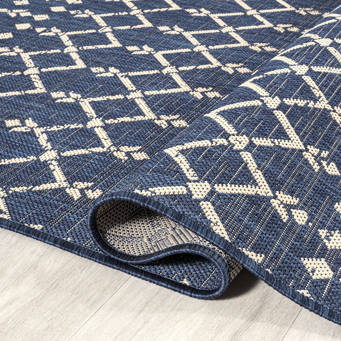 JONATHAN Y Moroccan Geometric Indoor Outdoor Runner Rug 2X8 Navy/Beige, Ourika Textured Weave for Backyard, Patio, Porch, Easy-Cleaning, High Traffic, Pet-Friendly, Non-Shedding (SMB108K-28)