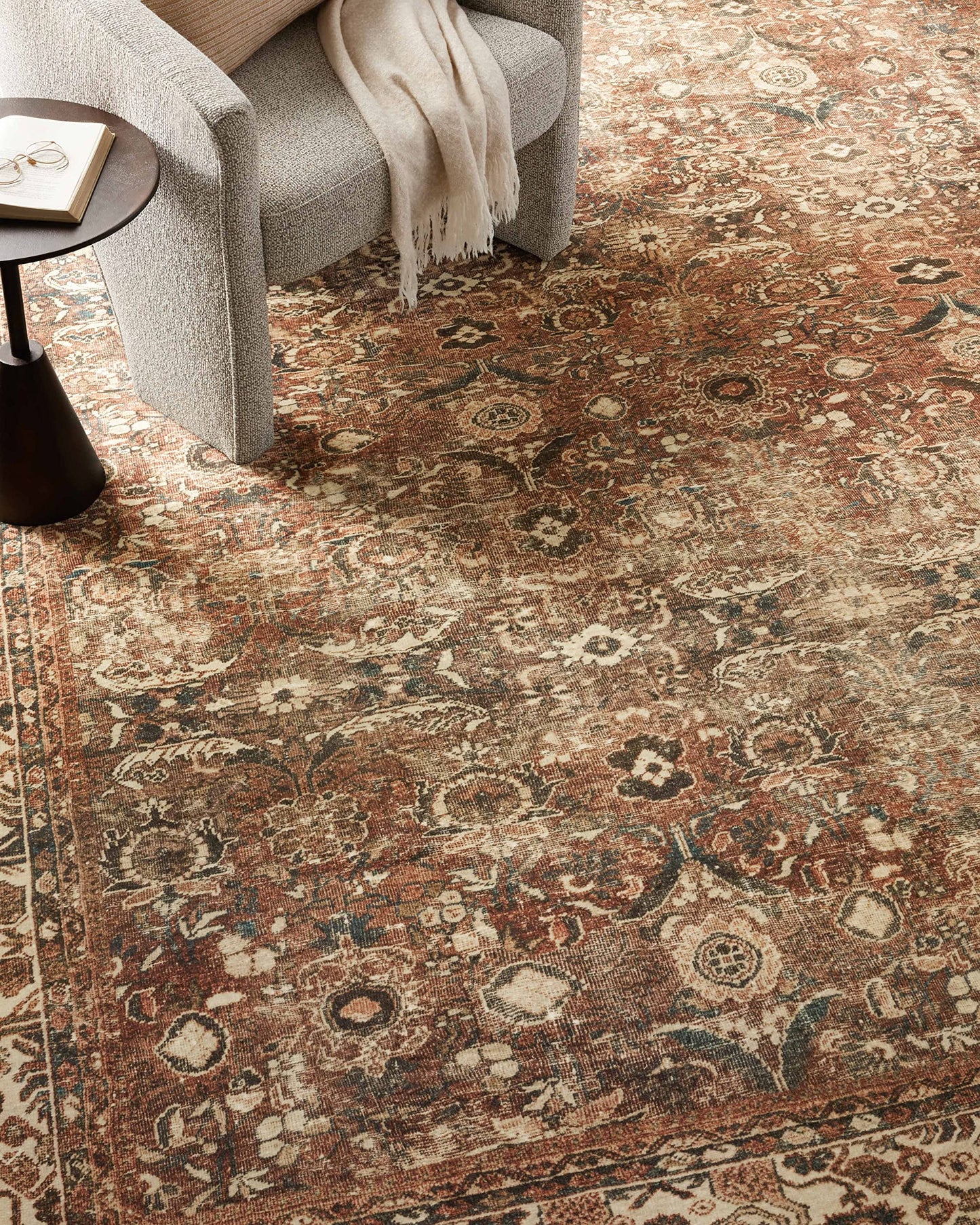 Loloi Magnolia Home by Joanna Gaines Banks Collection BAN-04 Brick/Ivory 5'-0" x 7'-6", .13" Pile Height, Machine Washable, Area Rug