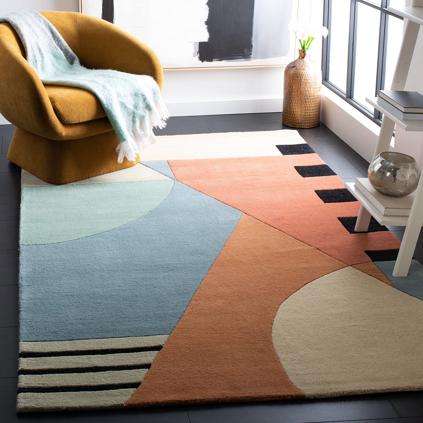 SAFAVIEH Rodeo Drive Collection Area Rug - 5' x 8', Gold, Handmade Mid-Century Modern Abstract Wool, Ideal for High Traffic Areas in Living Room, Bedroom (RD863A)