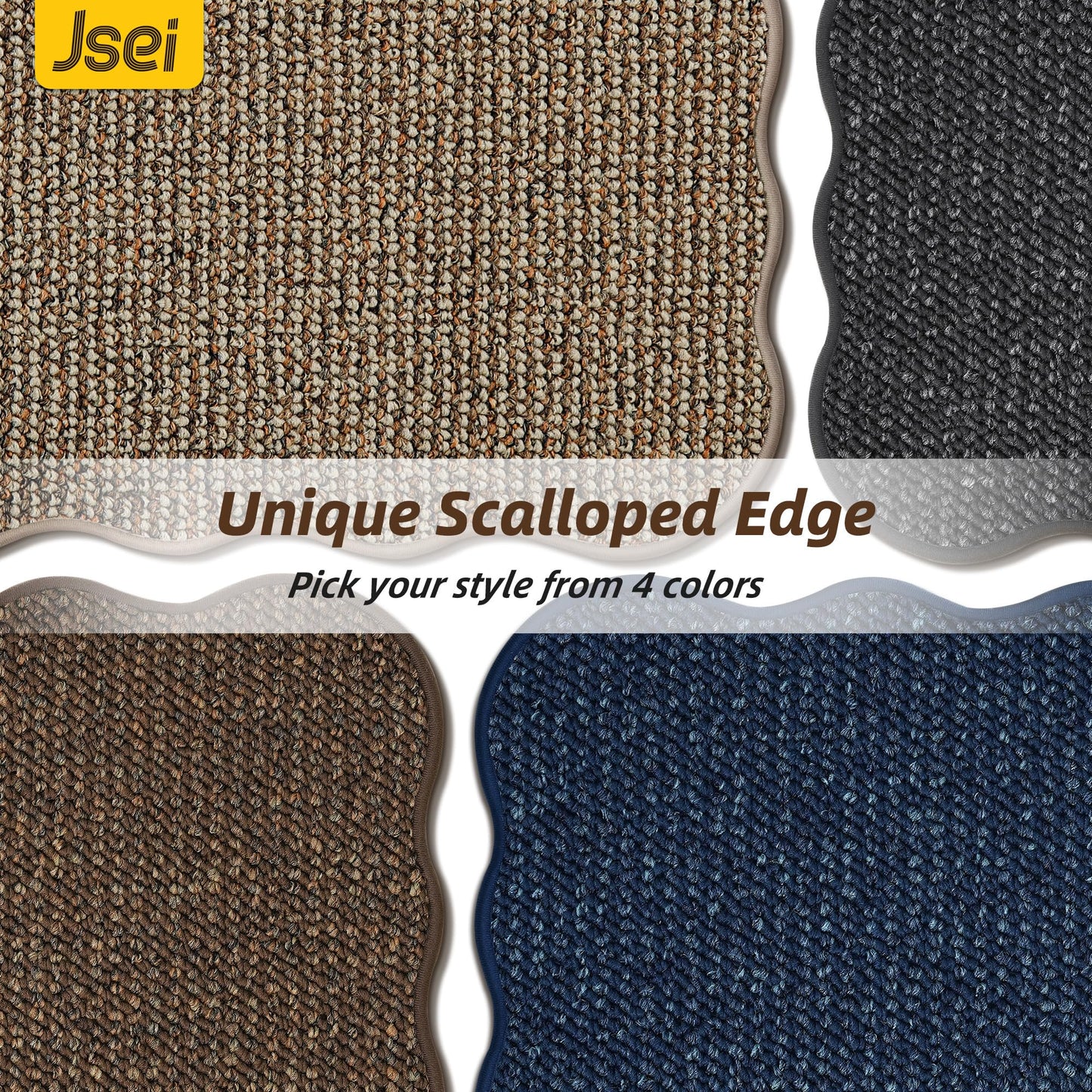 JSEI Scalloped Kitchen Rugs and Mats 2PCS, Kitchen Mats for Floor, Non-Slip Washable Kitchen Runner, Absorbent Rugs for Kitchen, Laundry & Sink, 17"x30"+17"x48", Taupe