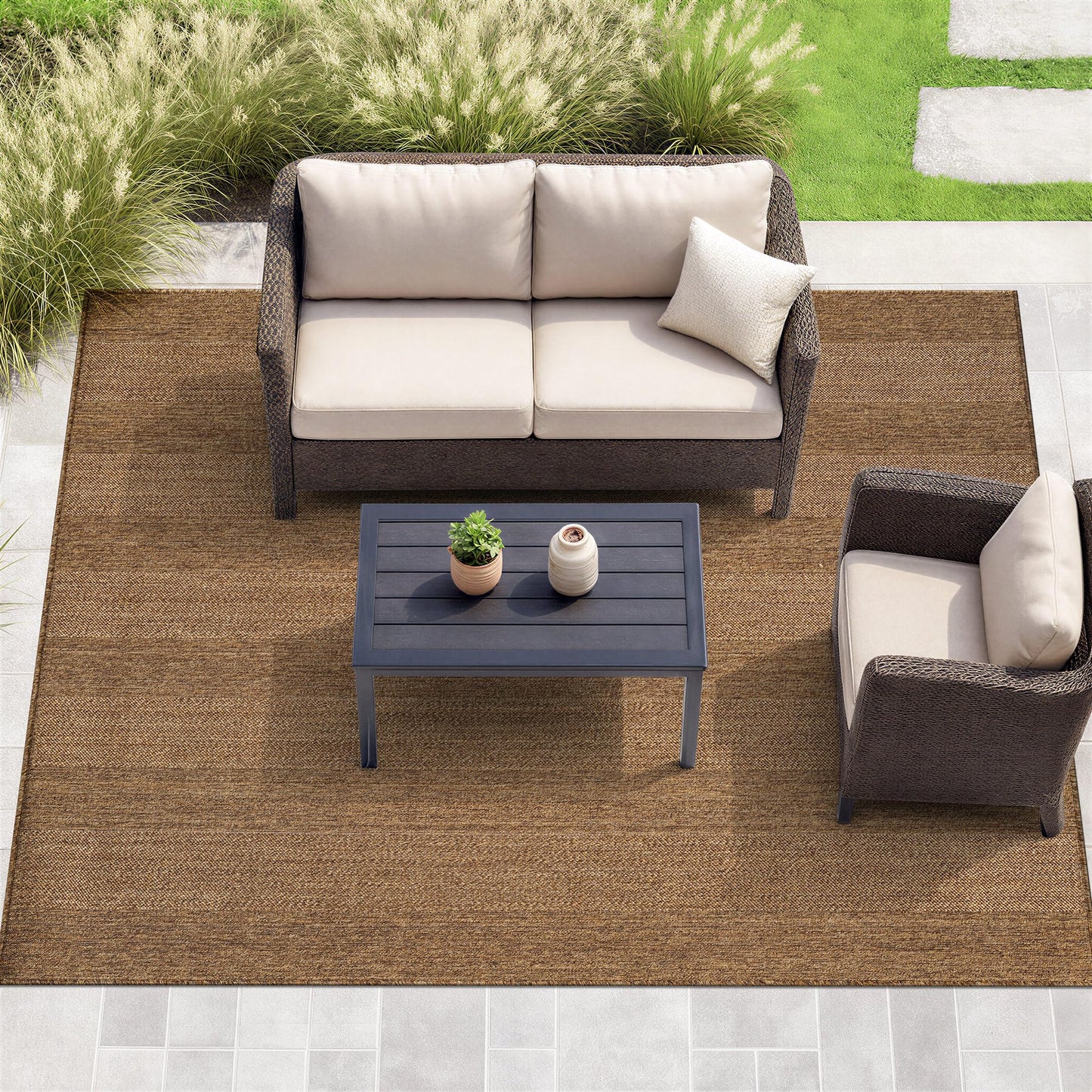 Rugshop Striped Indoor Outdoor Flat Woven Area Rug,Natural Jute-Style,Easy-Care Patio Rug for Backyard Porch Deck Balcony, 6'6" x 9' Natural/Jute