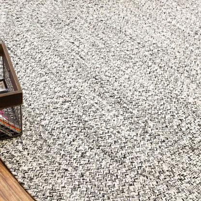 Super Area Rugs Farmhouse Braided Rug Cotton Kitchen Reversible Carpet, Black & White, 3' X 5' Oval