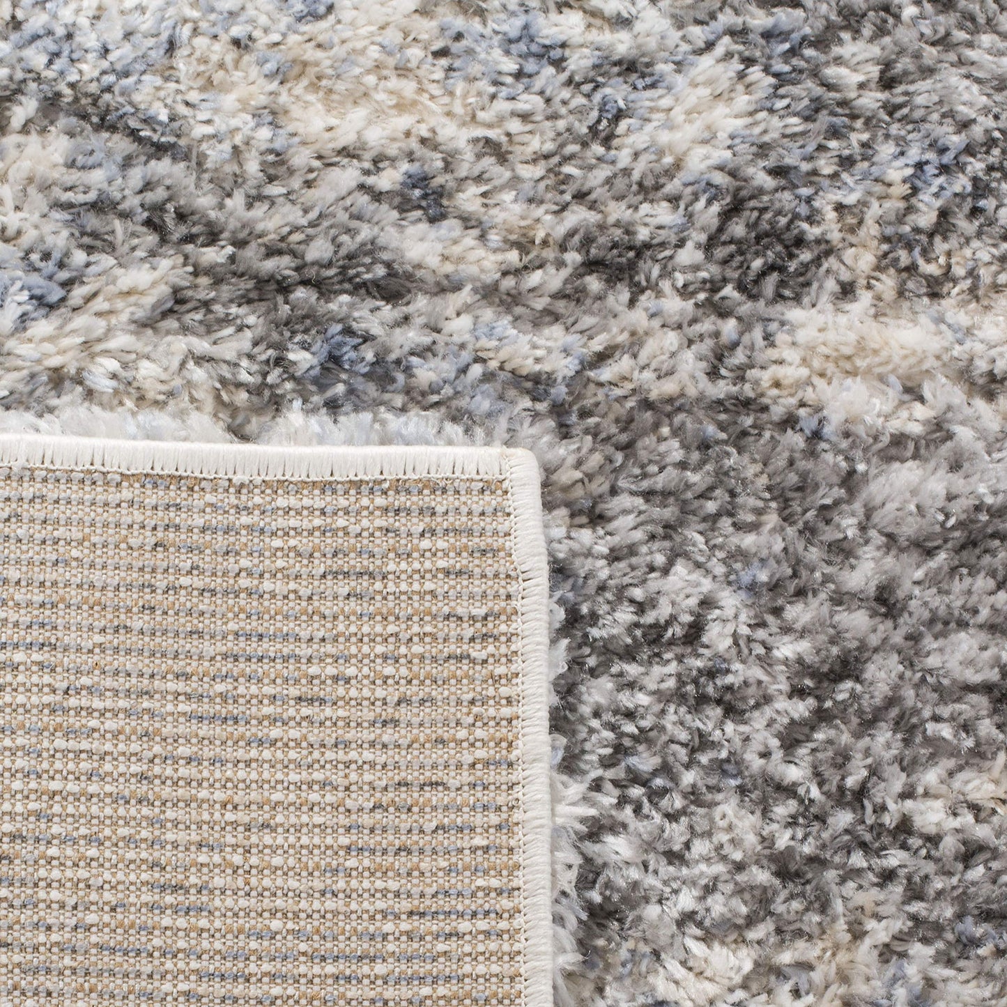 SAFAVIEH Area Rug 6x9 - Berber Shag Collection - Grey Blue & Cream, Non-Shedding & Easy to Clean, Ideal for Living Room, Bedroom, Dining Space (BER219G)