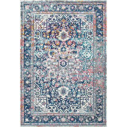nuLOOM Lilah Vintage Medallion Area Rug, 8' x 10', Blue, Rectangular