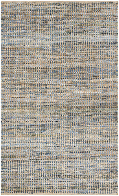 SAFAVIEH Cape Cod Collection Accent Rug - 4' x 6', Natural & Blue, Handmade Flat Weave Coastal Braided Jute, Ideal for High Traffic Areas in Entryway, Living Room, Bedroom (CAP352A)