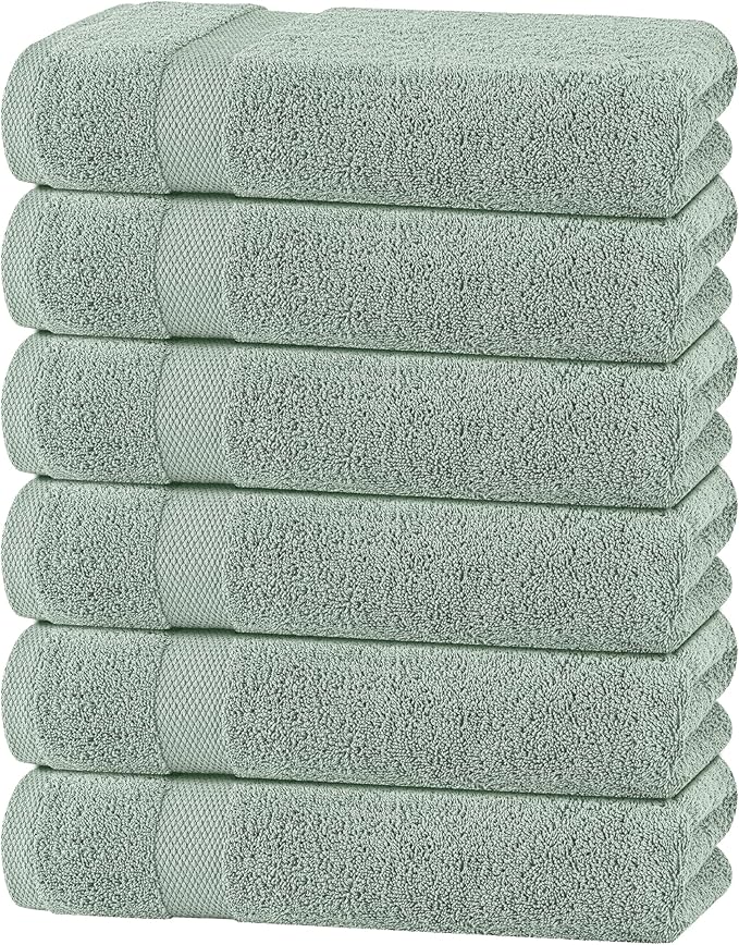 White Classic Wealuxe Green Bath Towels 24x50 Inch, Cotton Towel Set