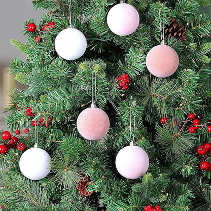 Amooca 3.15in Large Christmas Balls Ornaments Flocking Xmas Tree Hanging Decoration New Year Holiday Party Baubles 6pc Set Pink White