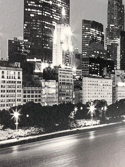 Wieco Art New York Manhattan Night View in Black and White Giclee Canvas Prints Modern Stretched and Framed Art work Cityscape Pictures Paintings on Canvas Wall Art for Bedroom Home Decorations