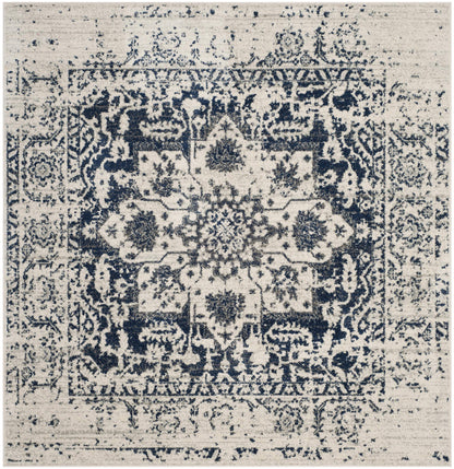 SAFAVIEH Madison Collection Area Rug - 10' Square, Cream & Navy, Snowflake Medallion Distressed Design, Non-Shedding & Easy Care, Ideal for High Traffic Areas in Living Room, Bedroom (MAD603D)