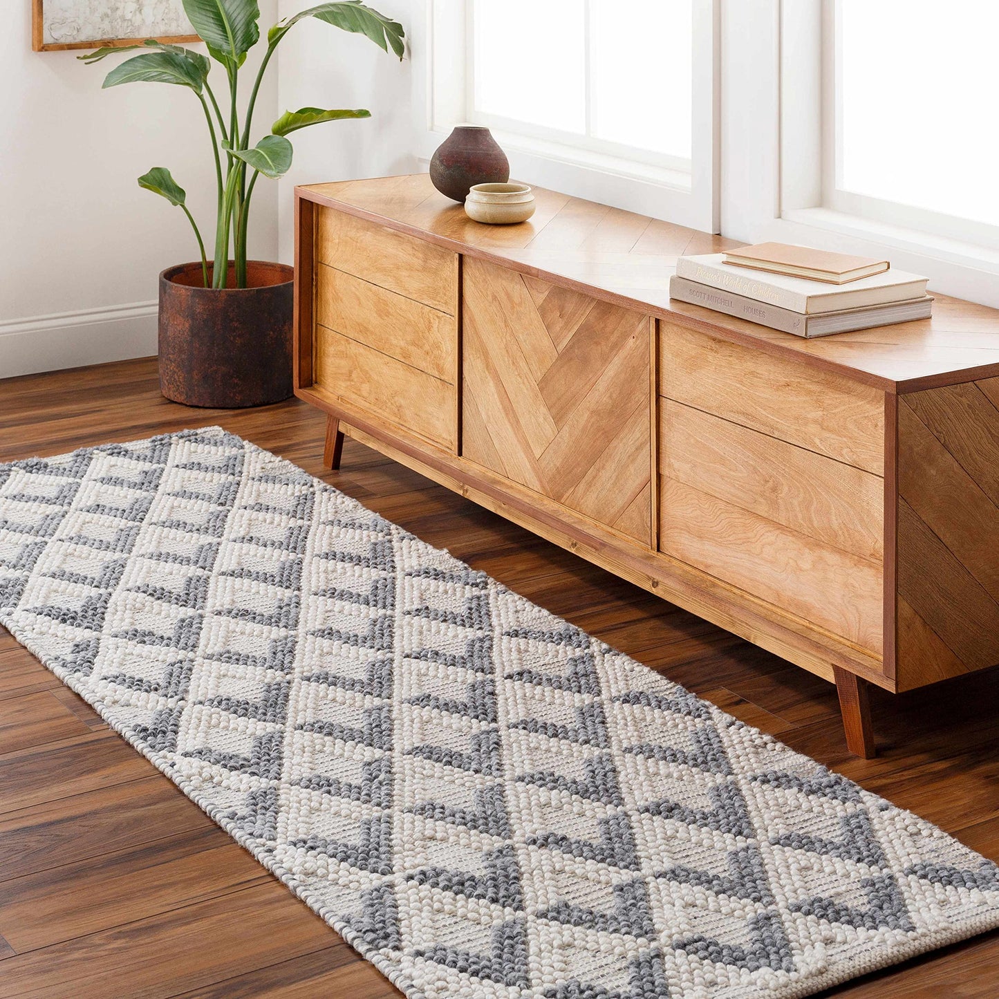 Hauteloom Maik Recycled Material Area Rug - Geometric Triangle Diamond Chevron Textured - Bohemian Transitional Modern Contemporary Scandinavian - Beige, Cream, Gray, Ivory, Neutral - 5' x 7'6"
