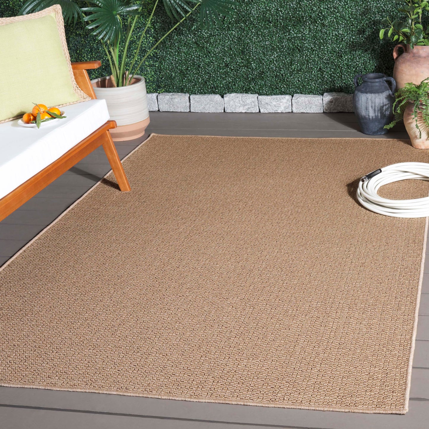 SAFAVIEH Washable Rug Outdoor Atrium Sisal Collection - 7' Square, Beige, Non-Shedding & Easy to Clean, Ideal for Patio, Backyard, Mudroom (ATM103B)
