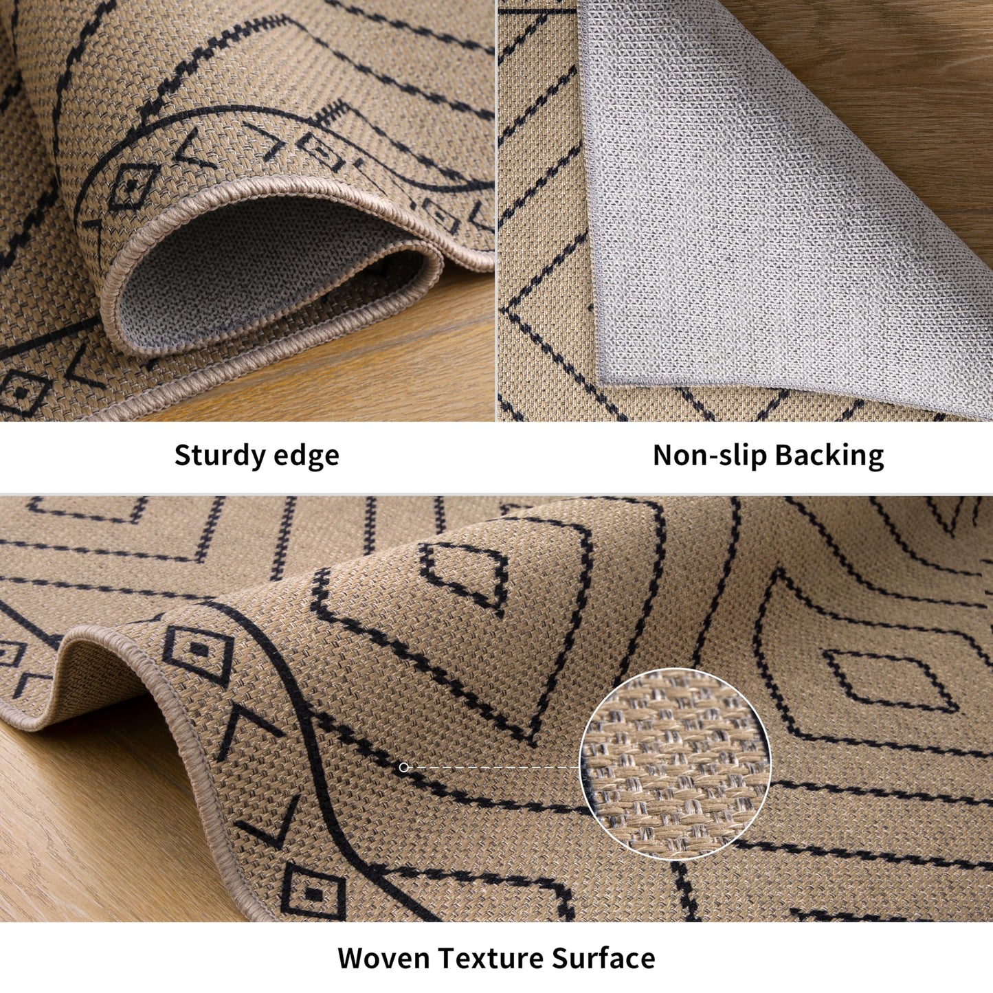Tangsoo Easy Jute Rug 2x6 Washable Runner Rug for Hallways,Neutral Geometric Ultra Thin Indoor Carpet Runner Farmhouse Long Rnner Mat for Kitchen Entryway Laundry