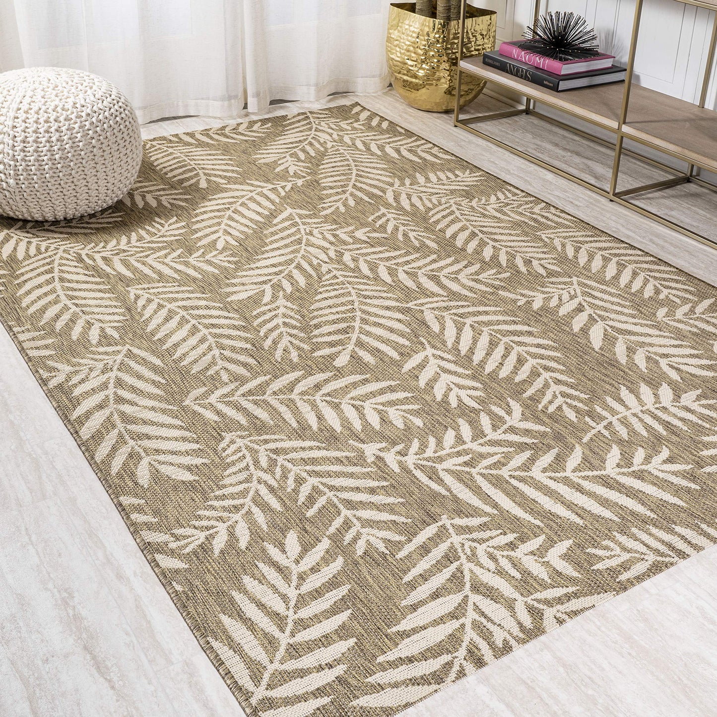 JONATHAN Y Palm Frond Indoor Outdoor Area Rug 8X10 Brown/Beige, Nevis for Backyard, Patio, Porch, Easy-Cleaning, High Traffic, Pet-Friendly, Non-Shedding (SMB119A-8)