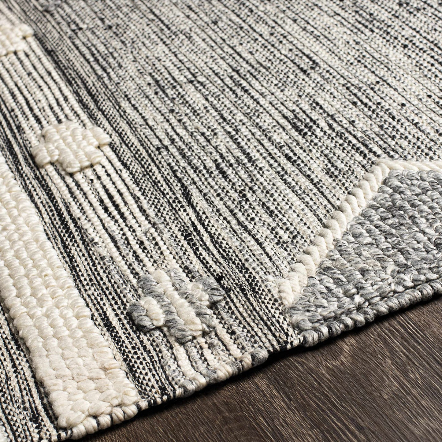 Hauteloom McDonald Recycled Material Area Rug - Geometric Diamond Border Striped Medallion - Bohemian Transitional Tribal Southwestern Navajo - Light Slate, Medium Gray, Black, Gray, Cream - 2' x 3'