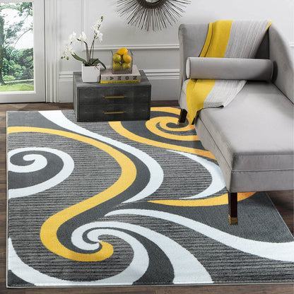 GLORY RUGS Modern Area Rug Swirls Carpet Bedroom Living Room Contemporary Dining Accent Sevilla Collection 4817A (Yellow, 5x7)