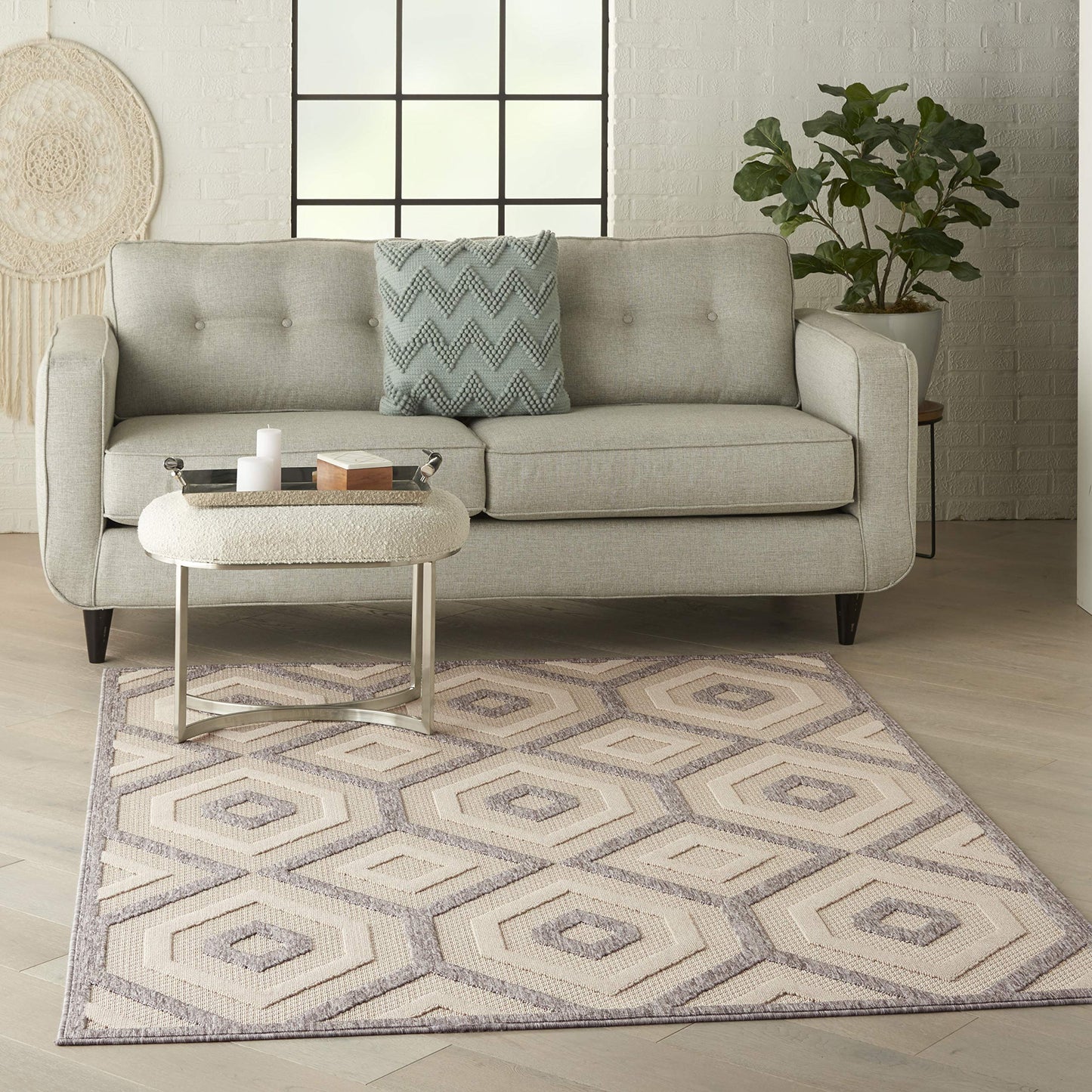 Nourison Home Palamos Cream 5'3" x 7'3" Area Rug - Easy Clean, Non Shedding, Bed Room, Living Room, Dining Room, Kitchen (5' x 7')