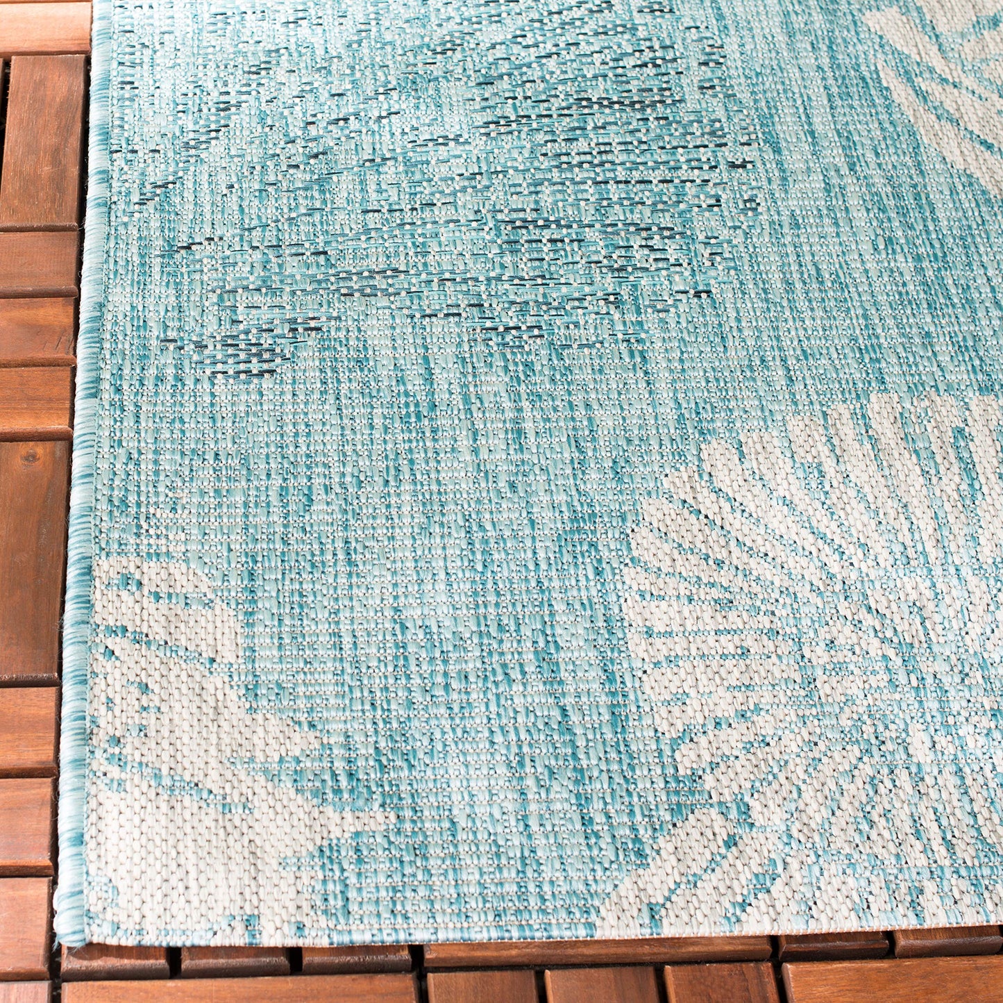 SAFAVIEH Washable Rug Outdoor Courtyard Collection - 5'3" x 7'7", Aqua Blue & Cream, Non-Shedding & Easy Cleaning, Ideal for Patio, Backyard, Mudroom (CY8547-37121)