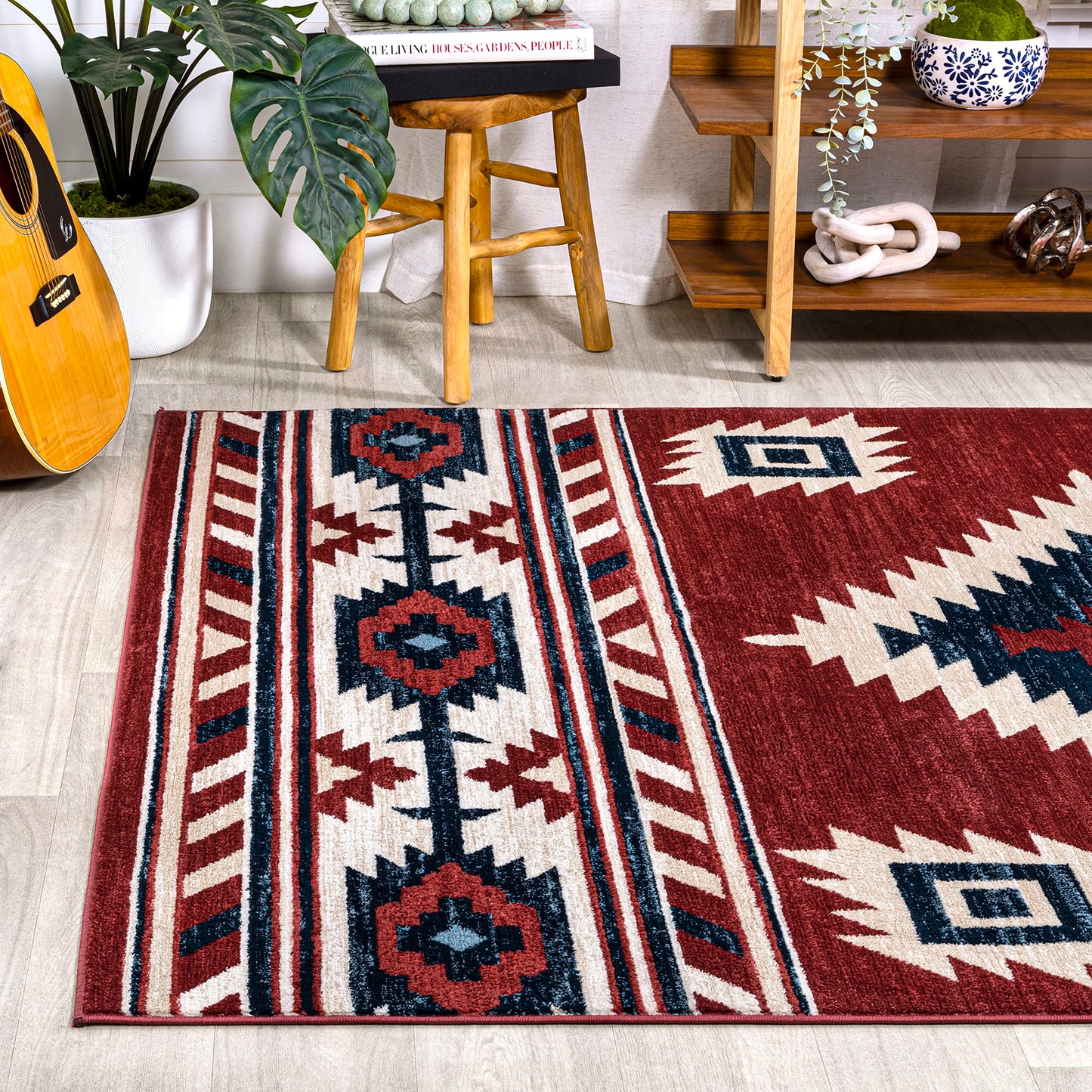 JONATHAN Y Medallion Southwestern Indoor Area Rug 4X6 Red/Navy/Cream, Serape for Living Room, Bedroom, Kitchen, Office, Easy-Cleaning, High Traffic, Pet-Friendly, Non-Shedding SWC100A-4
