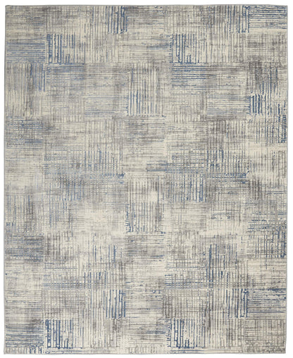 Nourison Home Solace Contemporary Rustic Ivory/Grey/Blue 8' x 10' Area Rug, Easy Clean, Non Shedding, Bed Room, Living Room, Dining Room, Kitchen, (8' x 10')