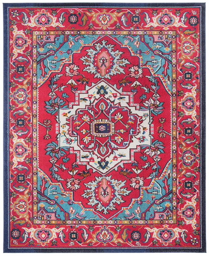 SAFAVIEH Monaco Collection Area Rug - 9' x 12', Red & Turquoise, Boho Oriental Medallion Design, Non-Shedding & Easy Care, Ideal for High Traffic Areas in Living Room, Bedroom (MNC207C)