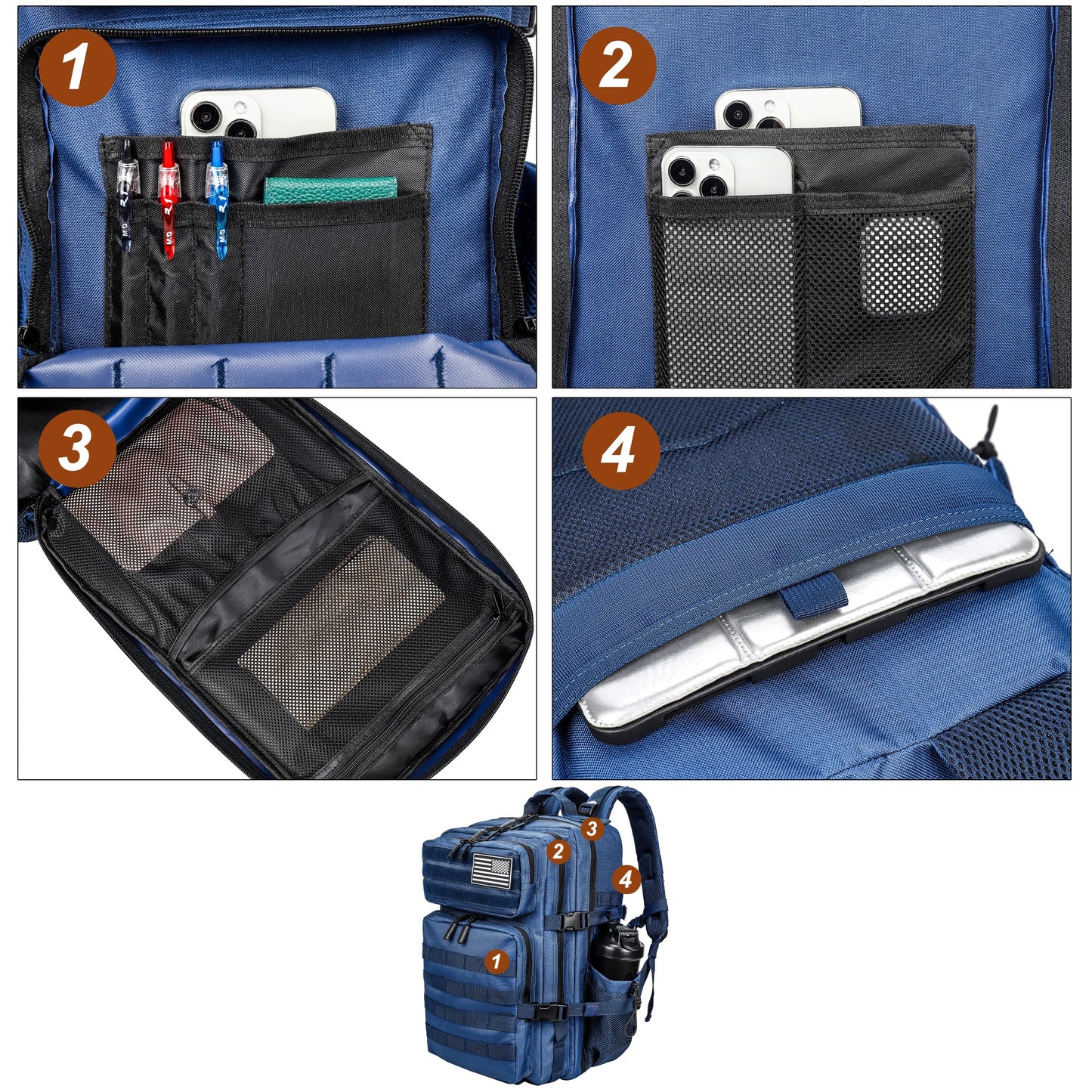 LHI Military Tactical Backpack for Men and Women 45L Army 3 Days Assault Pack Bag Large Rucksack with Molle System - Blue