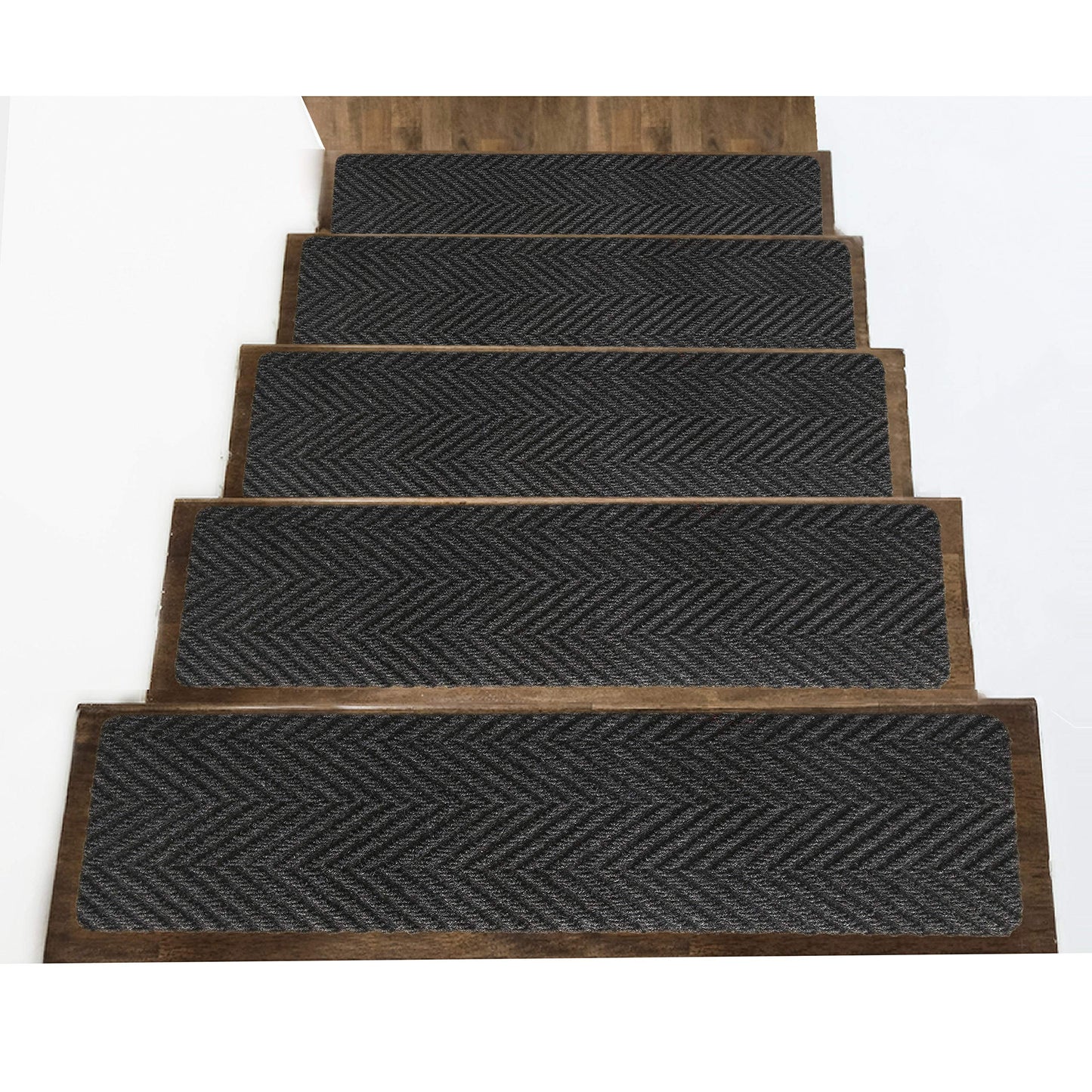 Indoor and Outdoor Carpet Stair Treads - 32" x 8" Non-Slip Stair Treads Carpet for Wooden Steps - Rubber Stair Tread Mats - Stair Rugs Anti Slip for Kids Elders and Dogs – Black Set of 14