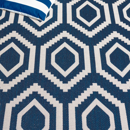 SAFAVIEH Courtyard Collection 5'3" x 7'7" Navy/Beige CY6902 Indoor/ Outdoor Splashproof Easy Scrubbing Patio Backyard Mudroom Area Rug