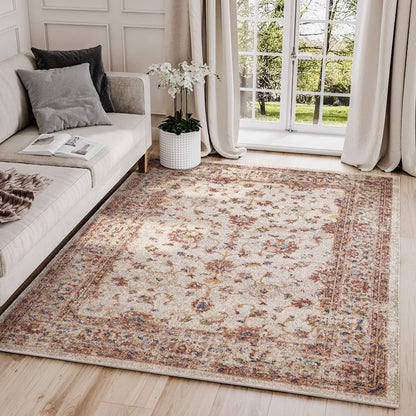 Abani Traditional Beige & Red 5'3" x 7'6" Area Rug, Babylon Collection - Classic Motif Vintage Turkish Accent Rug Rugs