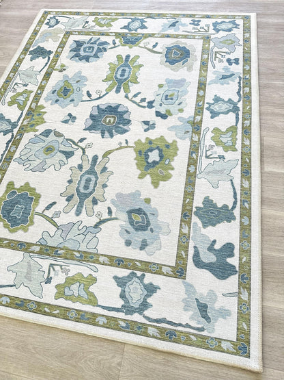Fame Living Green Oushak Rug, Modern, Vintage, Turkish, Eclectic, Floral, Pastel, Washable, Area Rugs for Living Room, Dining, Bedroom, Office, Entryway, Foyer, Playroom, Nursery, 5'x6'9"