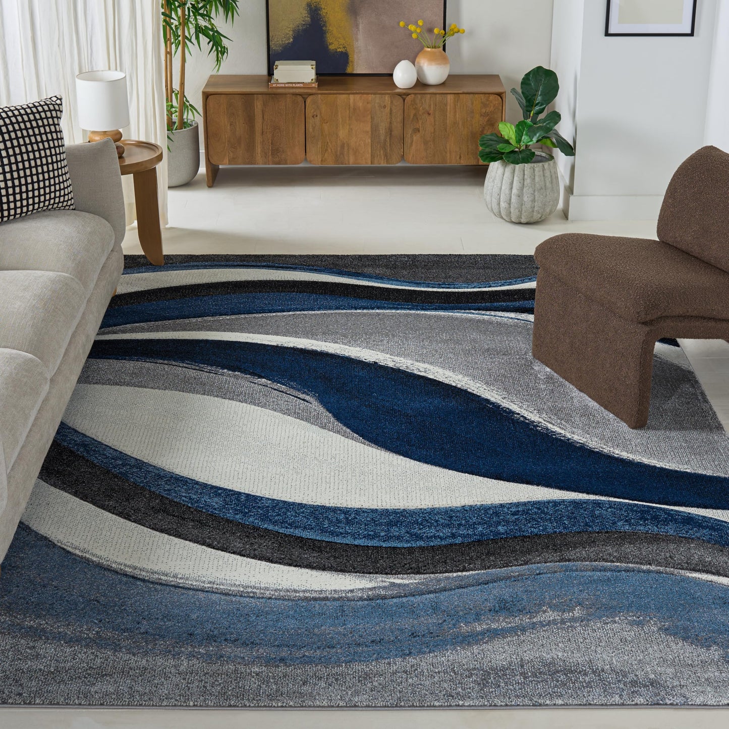 SAFAVIEH Hollywood Collection Area Rug - 9' x 12', Grey & Blue, Mid-Century Modern Design, Non-Shedding & Easy Care, Ideal for High Traffic Areas in Living Room, Bedroom (HLW766F)
