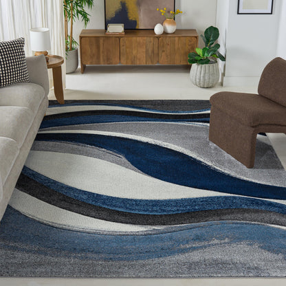 SAFAVIEH Area Rug 8x10 - Hollywood Collection - Large - Grey & Blue, Mid-Century Modern Design, Non-Shedding & Easy Cleaning, Ideal for Living Room, Bedroom, Office, Dining Space (HLW766F)