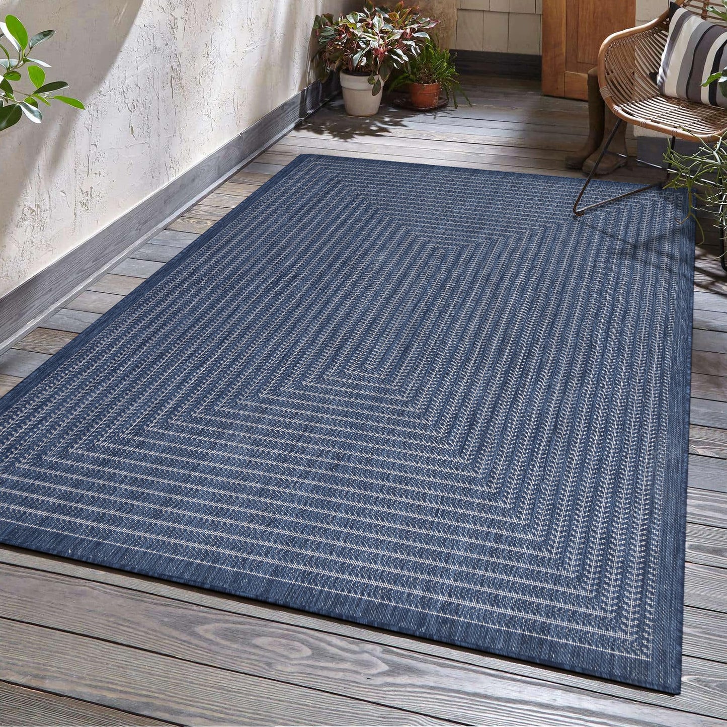 Adiva Rugs Outdoor Indoor Area Rug, Weather Resistant, Easy to Clean, Stain Resistant Floor Mat for Dining Room, Backyard, Deck, Patio (Navy Weiss, 2' x 3')