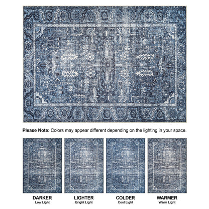 Bloom Rugs Washable Non-Slip 5' x 7' Rug - Blue Traditional Area Rug for Living Room, Bedroom, Dining Room, and Kitchen - Exact Size: 5' x 7'