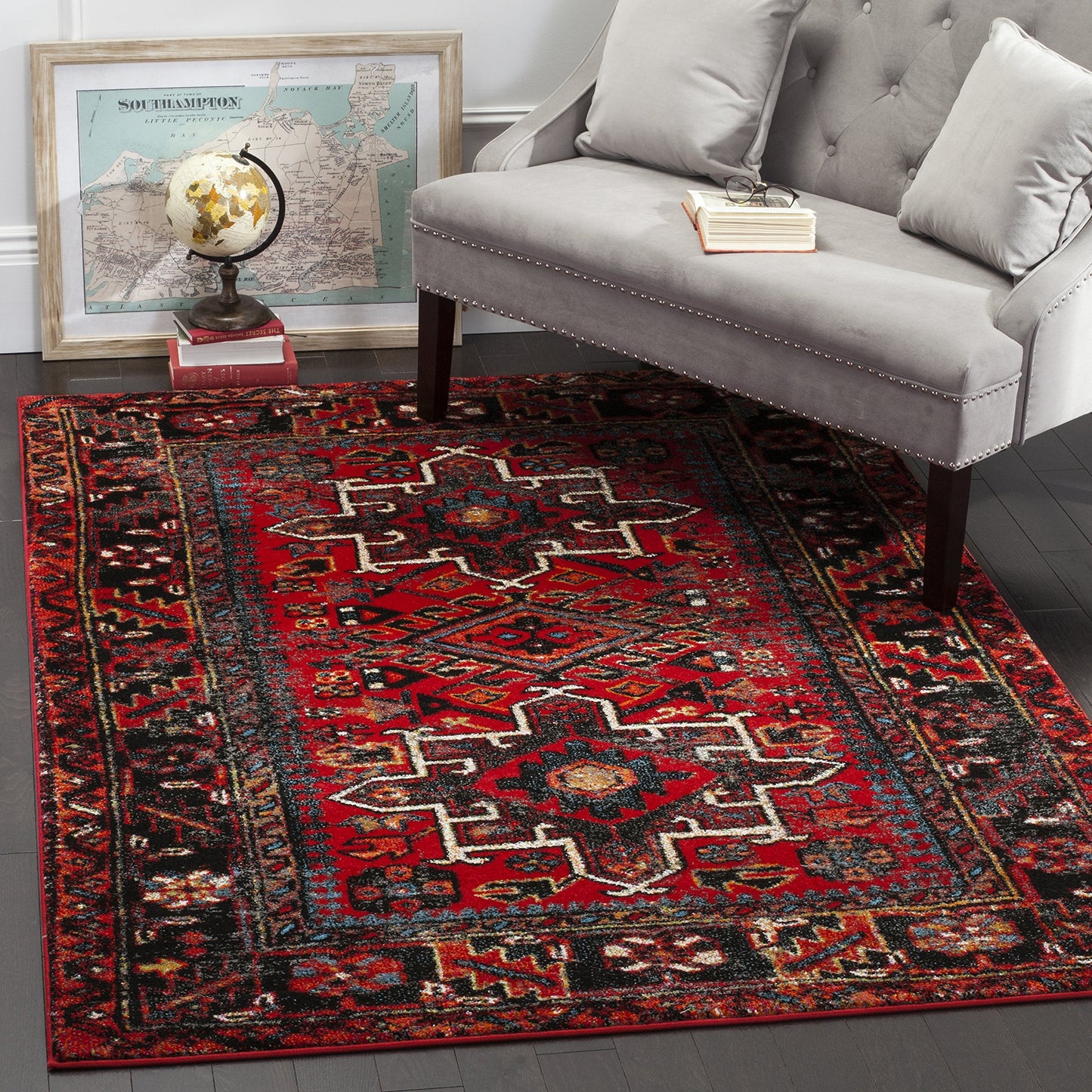SAFAVIEH Vintage Hamadan Collection Area Rug - 5'3" x 7'6", Red & Multi, Traditional Persian Design, Non-Shedding & Easy to Clean, Ideal for Living Room, Bedroom, Dining Space (VTH211A)