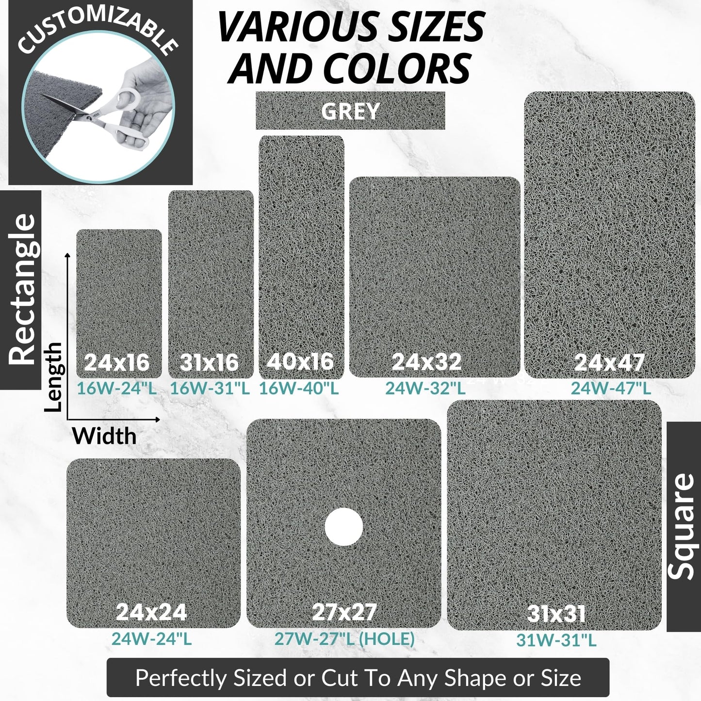 Enkosi Loofah Non-Slip Shower Mat - Shower Floors, Bathtub, Bathrooms, Wet Areas - Cushioned Bath Mat with Drain Holes - Quick Dry PVC, Secure Safety Pad Without Suction Cups (32x24 Grey)