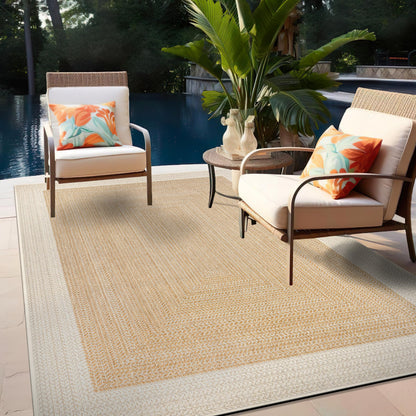 Rugshop Natural Braided Geometric Reversible Weather Resistant Indoor/Outdoor Area Rug, for Patio, Balcony and Living Room, 5' x 7'