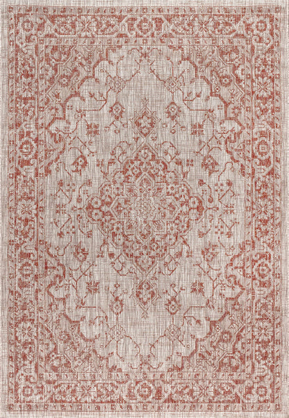 JONATHAN Y Boho Medallion Indoor Outdoor Area Rug 9X12 Red/Taupe, Rozetta Textured Weave for Backyard, Patio, Porch, Easy-Cleaning, High Traffic, Pet-Friendly, Non-Shedding (SMB102A-9)