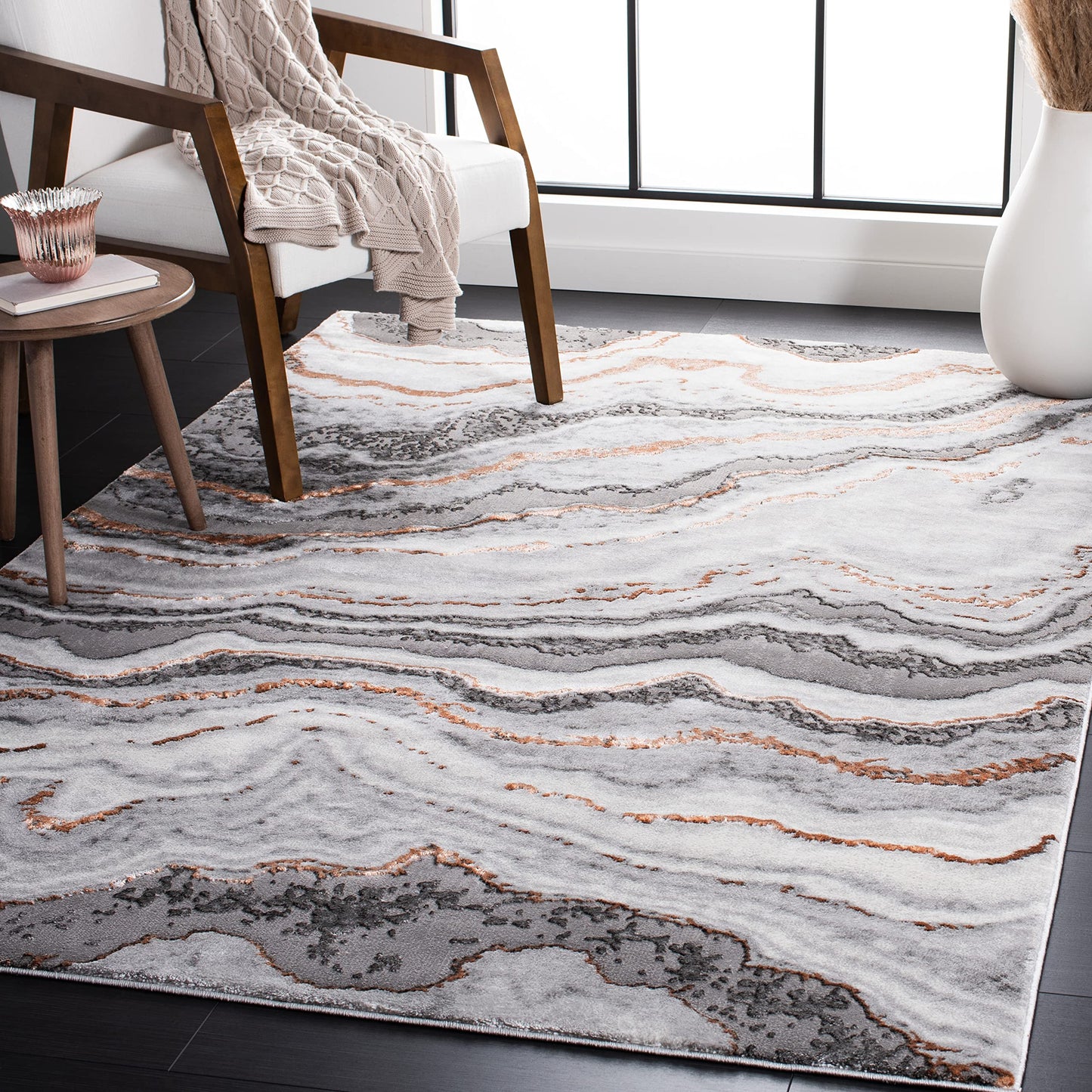 SAFAVIEH Craft Collection Area Rug - 6'7" x 9', Grey & Orange, Modern Abstract Design, Non-Shedding & Easy Care, Ideal for High Traffic Areas in Living Room, Bedroom (CFT858F)