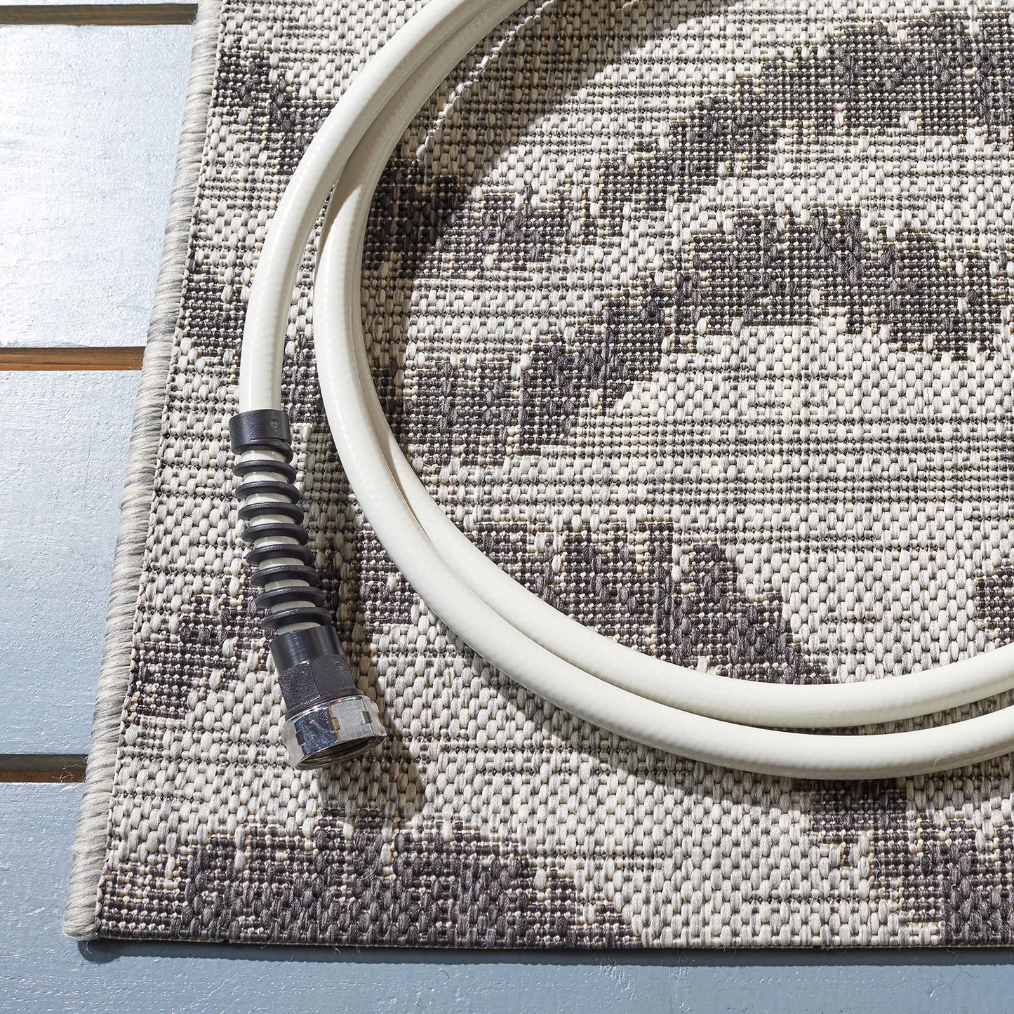 SAFAVIEH Washable Rug Outdoor Courtyard Collection - 9' x 12', Grey & Black, Zebra Print Design, Non-Shedding & Easy Cleaning, Ideal for Patio, Backyard, Mudroom (CY8444-37612)