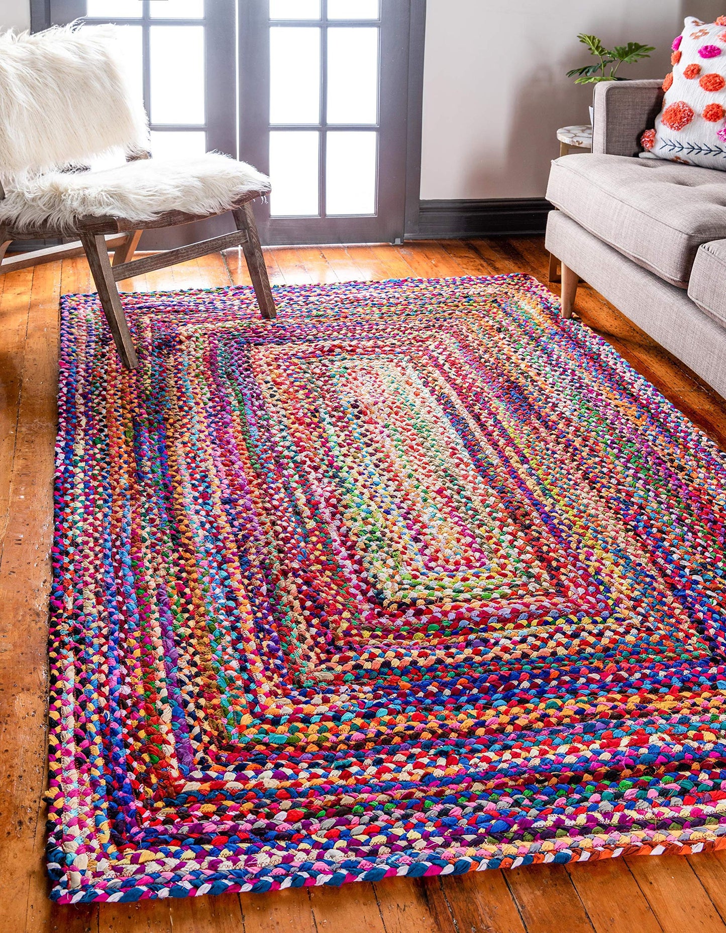 Unique Loom Braided Chindi Collection Area Rug - Layer (9' x 12' 2" Rectangle, Multi/ Blue)