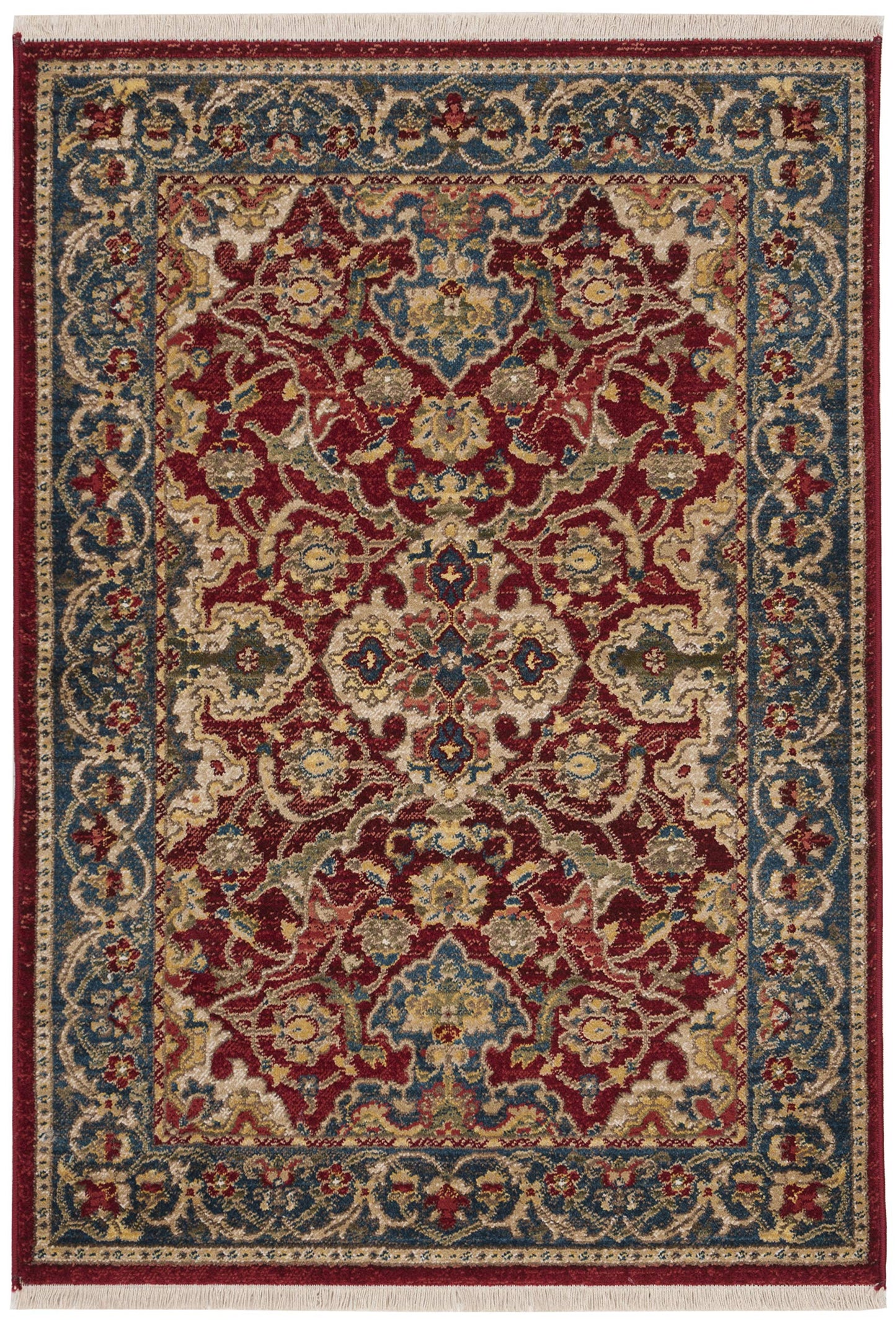 SAFAVIEH Kashan Collection Area Rug - 4' x 6', Red & Blue, Traditional Oriental Design, Non-Shedding & Easy Care, Ideal for High Traffic Areas in Living Room, Bedroom, Dining (KSN307Q-4)