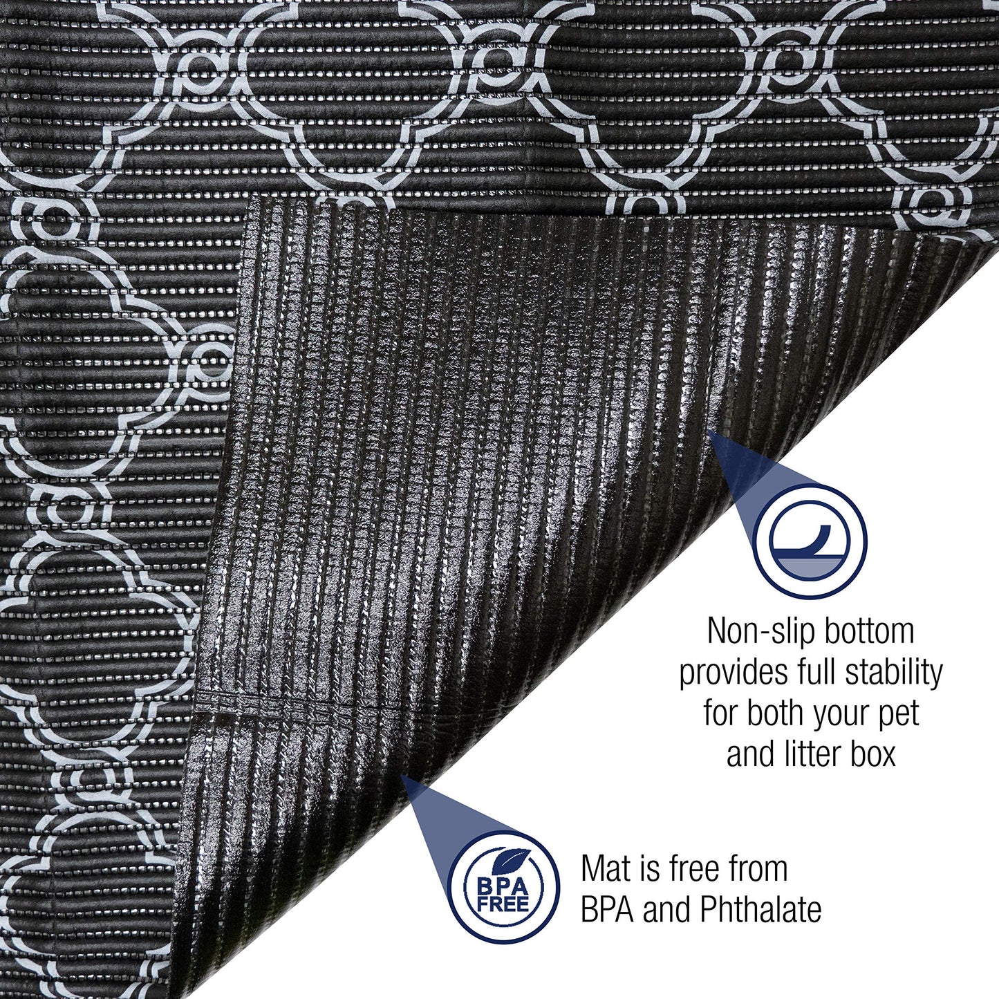 Fresh Kitty Durable XL Jumbo Foam Litter Box Mat – No Phthalate, Water Resistant, Traps Litter from Box, Scatter Control, Easy Clean Mats – Black & White 40"x 25", Black/White Quatrefoil (9036)