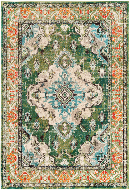 SAFAVIEH Monaco Collection Area Rug - 8' x 10', Forest Green & Light Blue, Non-Shedding & Easy to Clean, Distressed Medallion Design, Ideal for Living Room, Bedroom, Dining Space (MNC243F)