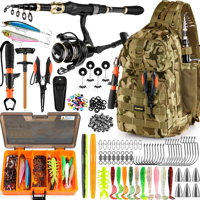 PLUSINNO Fishing Backpack, Fishing Bag, Waterproof Sling Tackle Bag For Fishing Gear With Rod Holder, Fish Gifts for Men