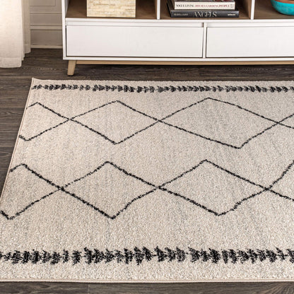 JONATHAN Y Zaina Moroccan Beni Souk Cream/Black Indoor Area Rug, 8x10, Contemporary, Modern, Easy-Cleaning for Living Room, Bedroom, Kitchen, Pet Friendly, Non-Shedding (MOH203A-8)